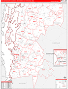Burlington-South Burlington Metro Area Wall Map Red Line Style